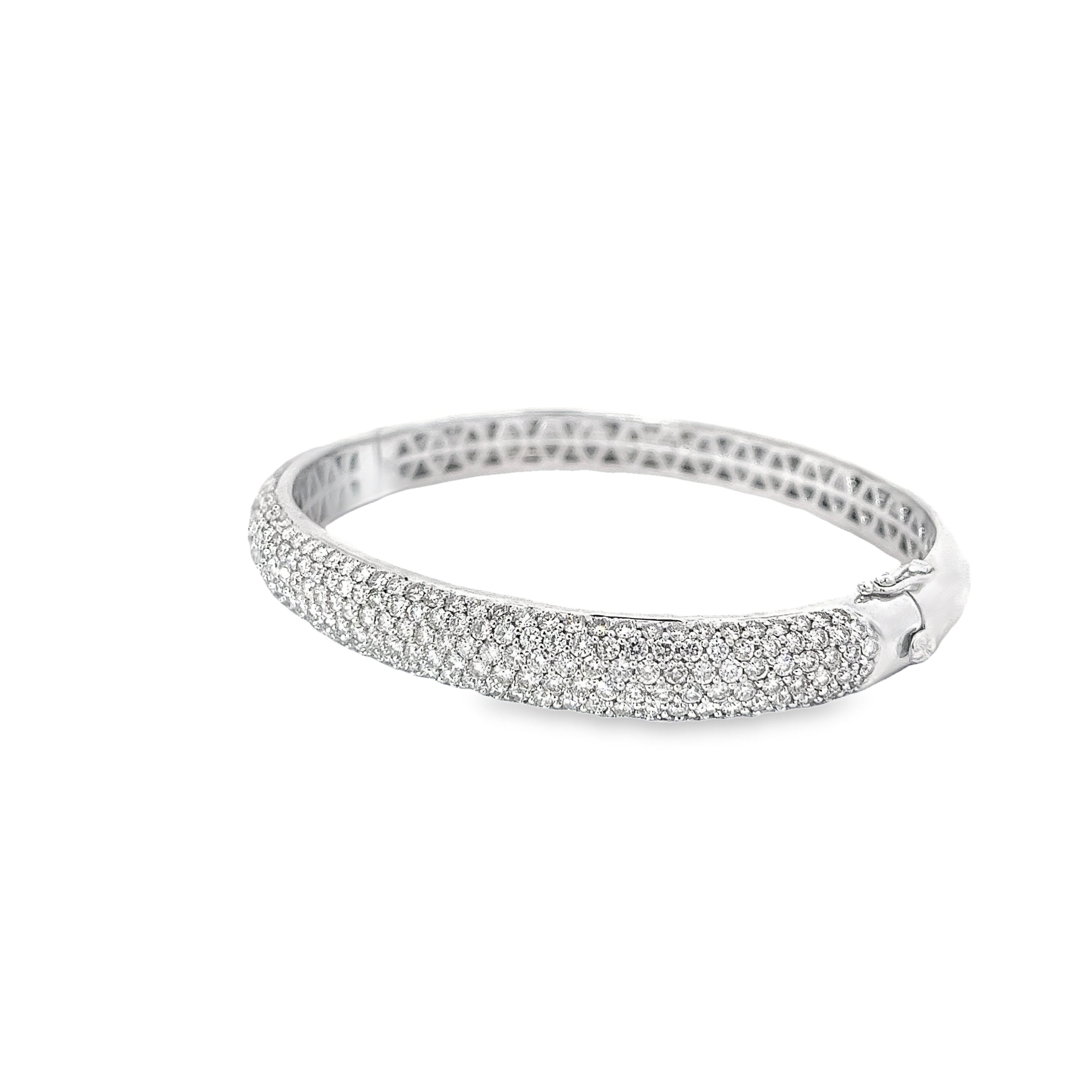 18k White Gold  5.10ct  F VS2 24.3 Gram 8.3 Wide Pave Diamond Bangle Bracelet