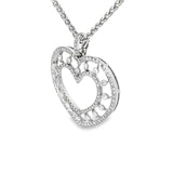 Ladies 18k White Gold Double Rim Diamond Heart Necklace