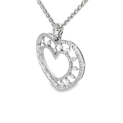 18k White Gold 2.50ct F VS2 Round Diamond Double Rim Heart Necklace