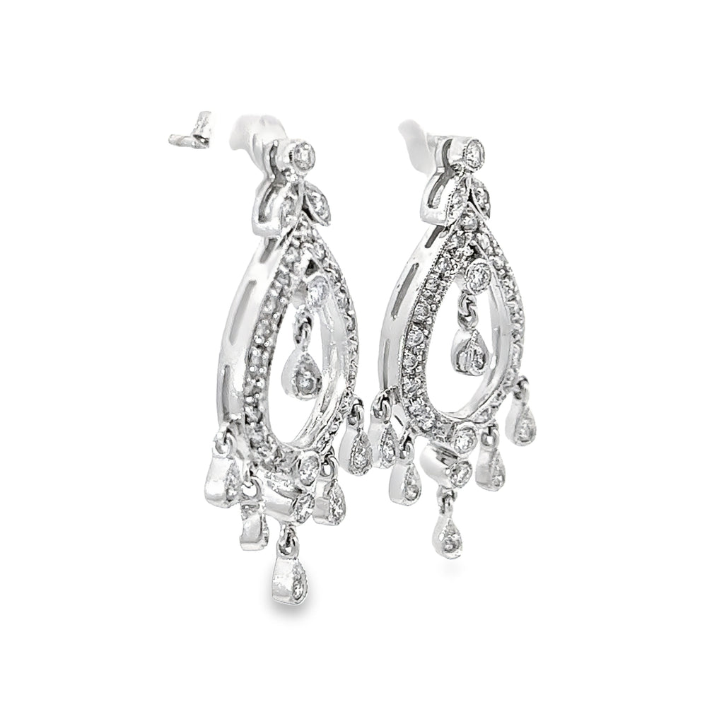 14k White Gold 1.00 G SI1 Round Diamond Chandelier Earrings
