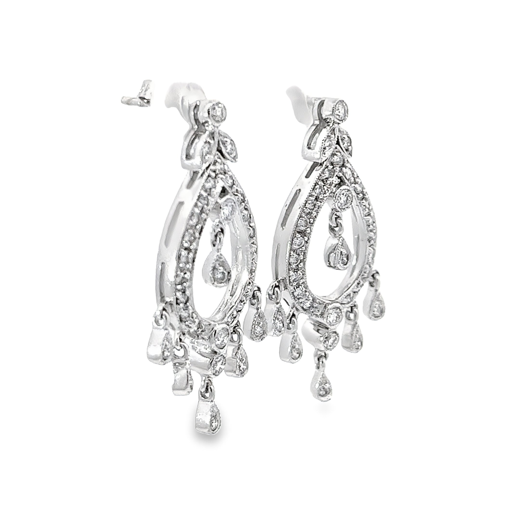 14k White Gold 1.00 G SI1 Round Diamond Chandelier Earrings