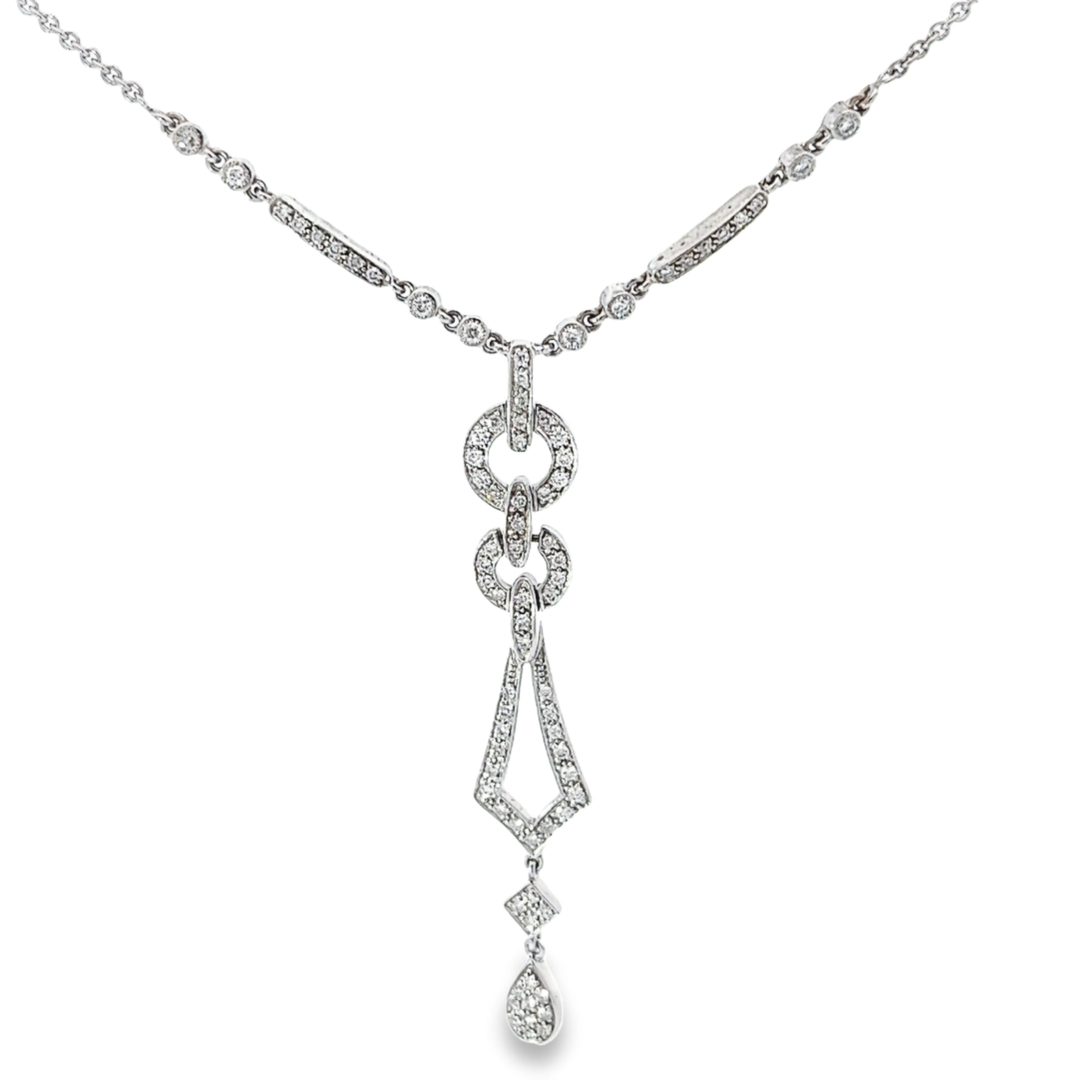 14k White Gold .85ct G SI1 Round Diamond Antique Style Necklace
