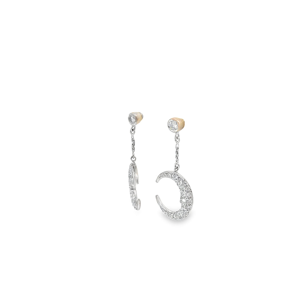 18k White Gold .75ct  F VS2 Round Diamond 1/2 Moon Earrings