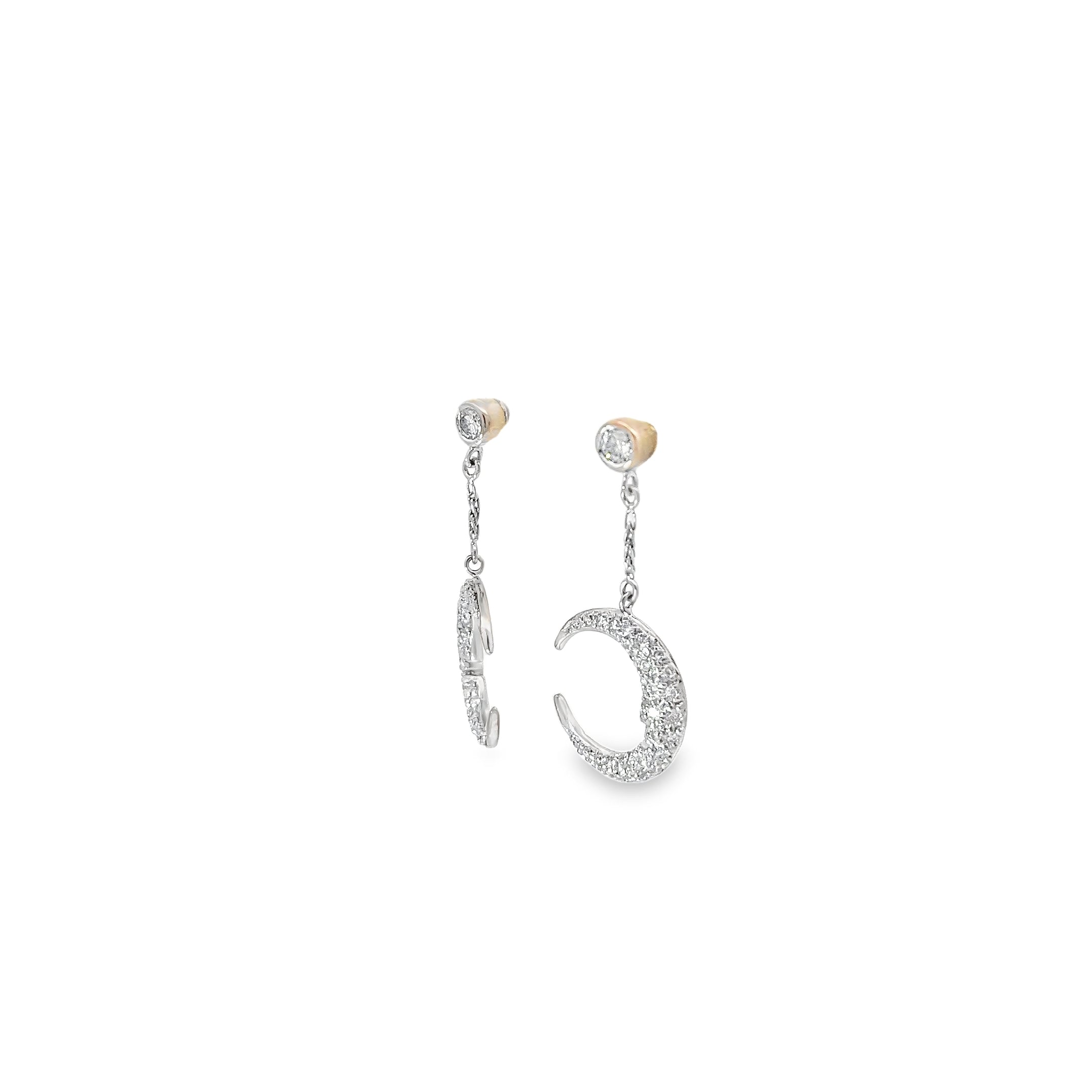 18k White Gold .75ct  F VS2 Round Diamond 1/2 Moon Earrings