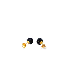 18K YELLOW GOLD NAVY BLUE SPARKLY STUD EARRING 8MM