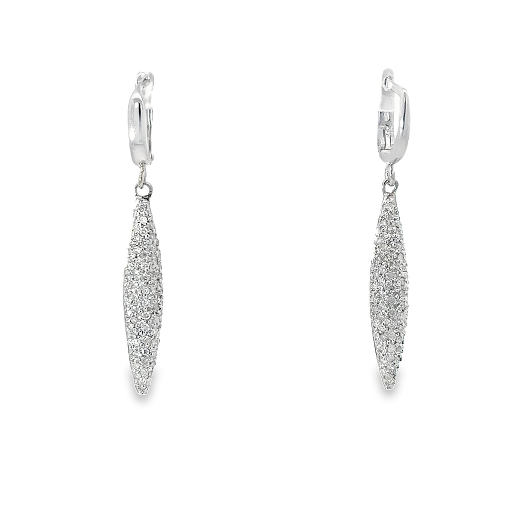 14k White Gold 1.00ct G SI2 Round Pave Diamond Drop Earrings