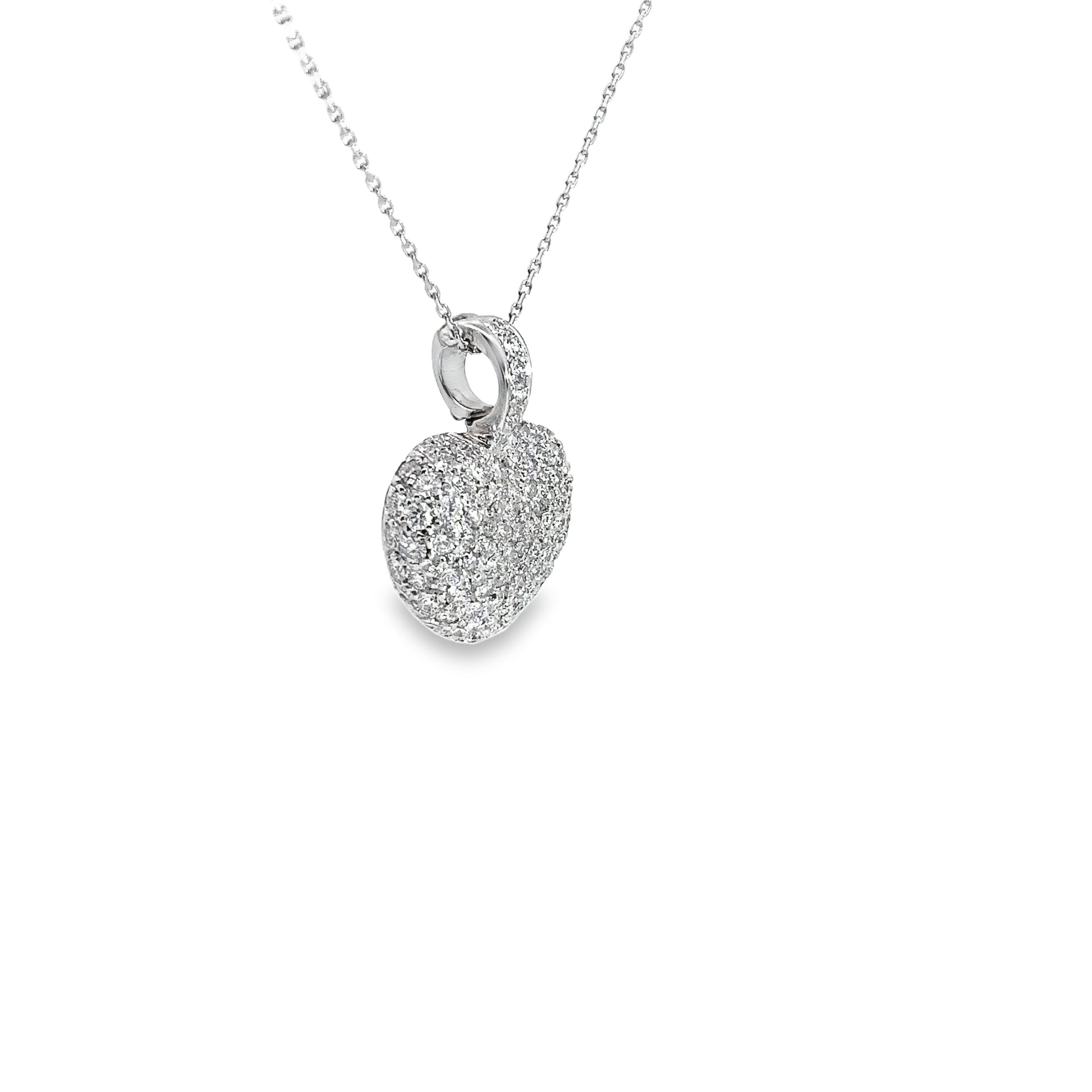 18k White Gold 2.00ct F VS2 Round Diamond Pave Puffed Heart Necklace