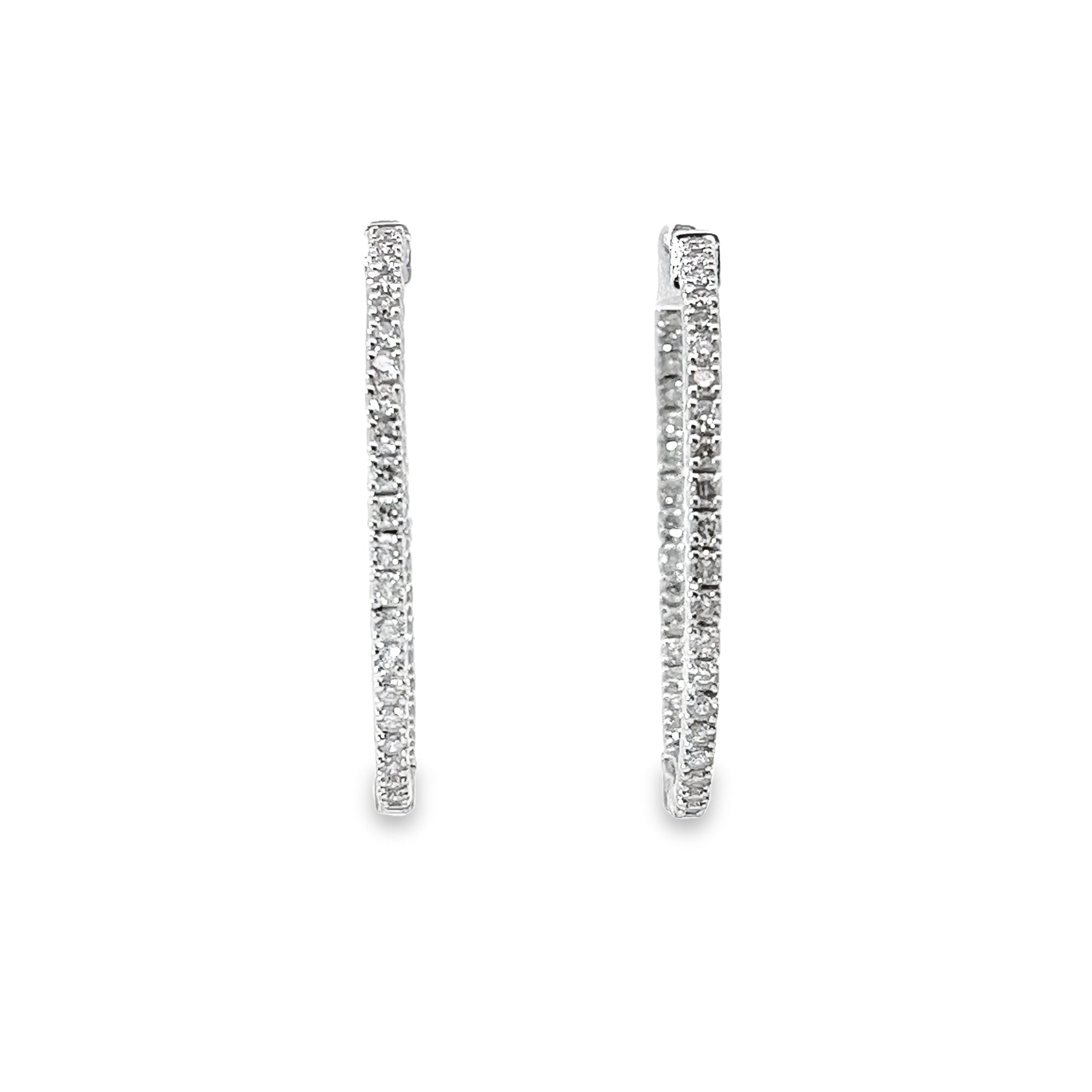 14k White Gold 1.30ct G VS2 Round Diamond Hoop Earrings