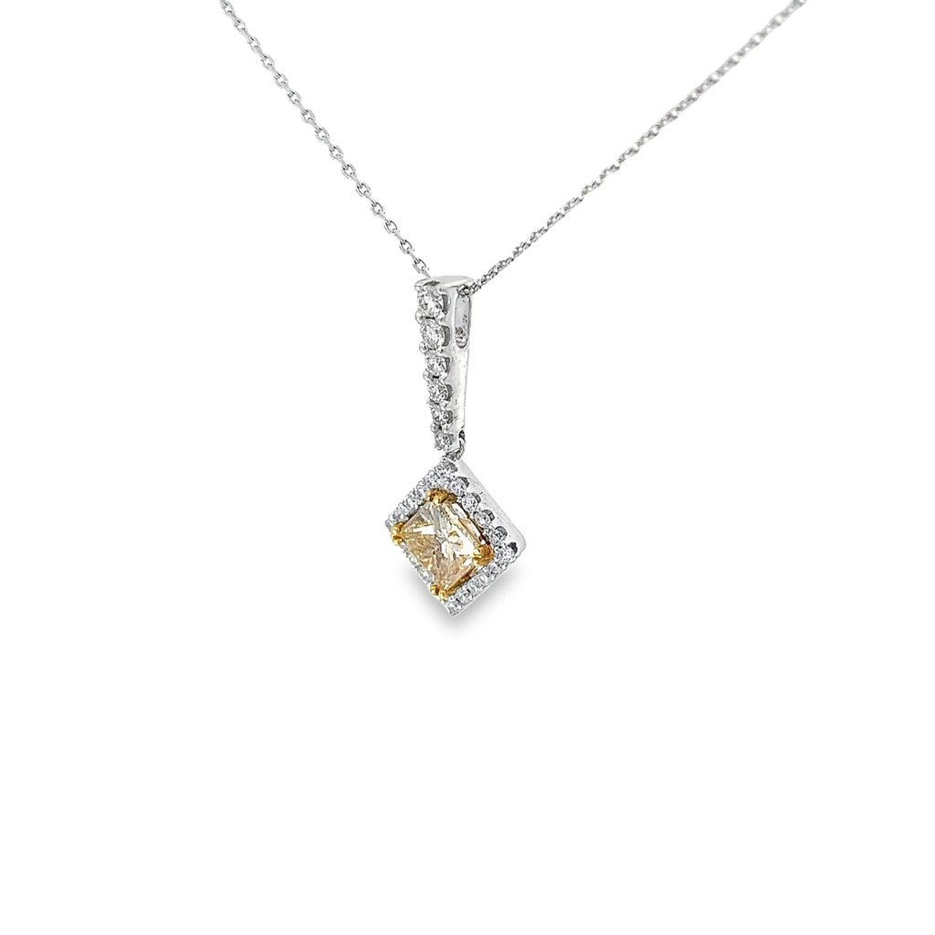 18k White Gold 1.38ct VS2 Light Fancy Brown Princess Cut Diamond and .60ct F VS2 Round Necklace