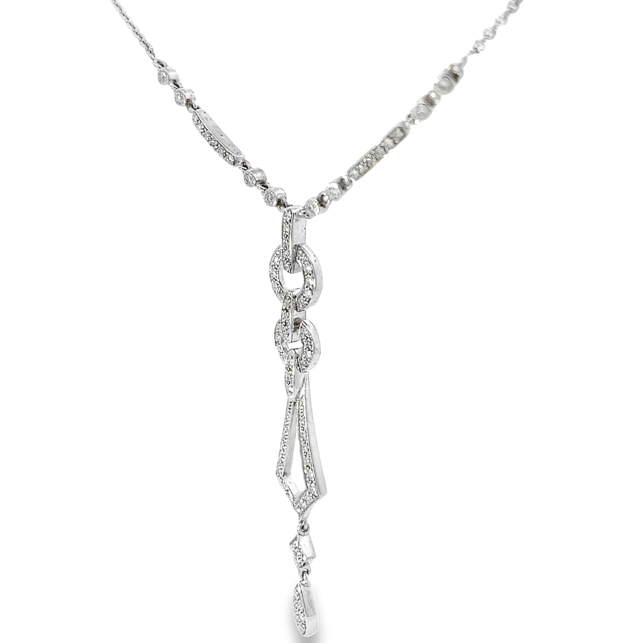 14k White Gold .85ct G SI1 Round Diamond Antique Style Necklace