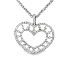 18k White Gold 2.50ct F VS2 Round Diamond Double Rim Heart Necklace