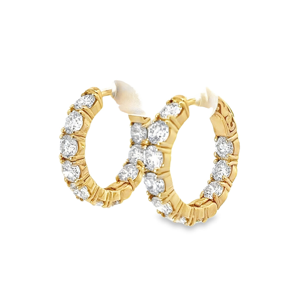 14k Yellow Gold 4.12ct G VS2 Round Diamond Hoop Earrings
