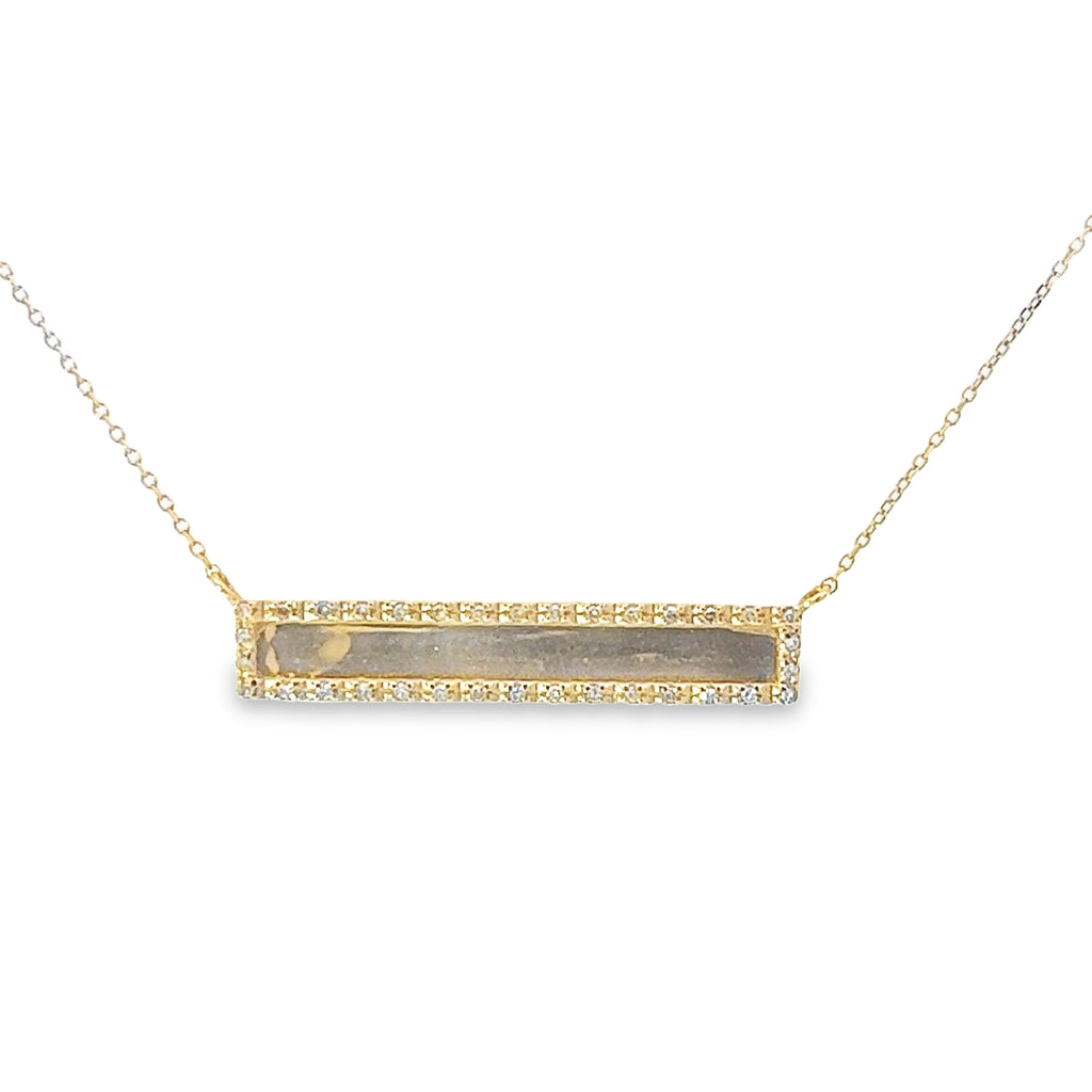 14k Yellow Gold .15ct G SI1 Round Diamond  ID Bar Necklace