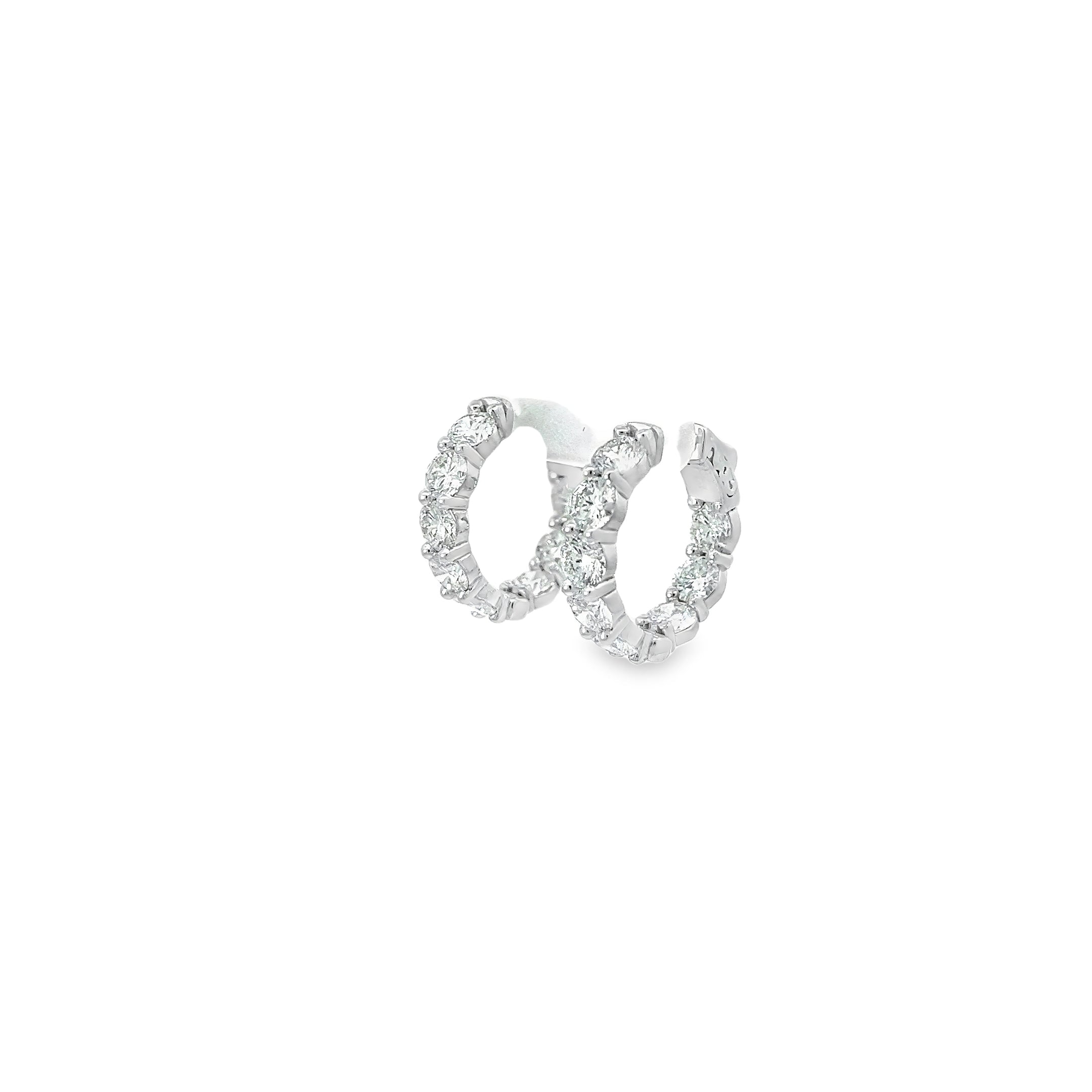 14K WHITE GOLD 6.25CT GVS2  16 ROUND DIAMOND 1 INCH INSIDE OUT DIAMOND HOOPS