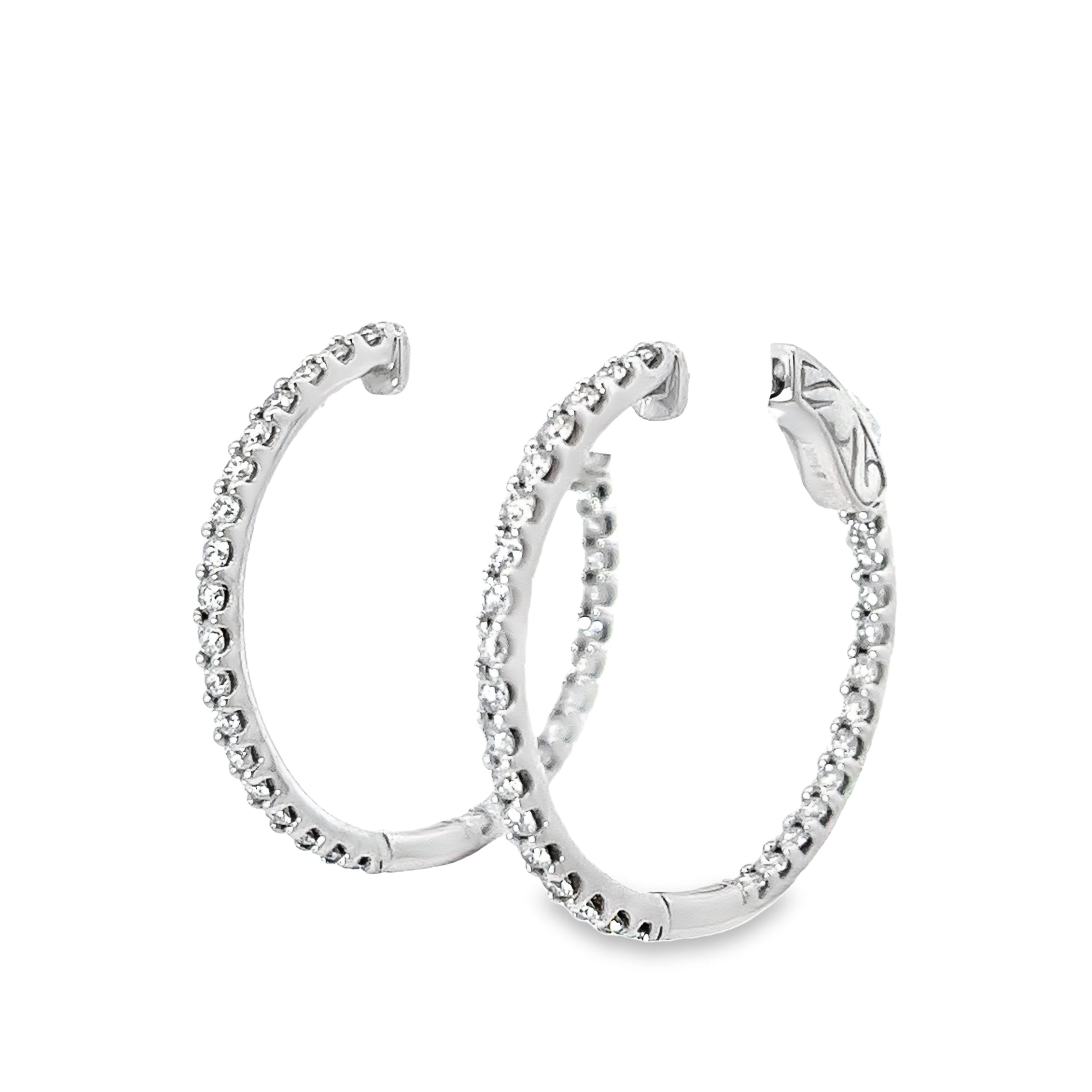 14k White Gold 1.25ct G SI1 Round Diamond Hoop Earrings