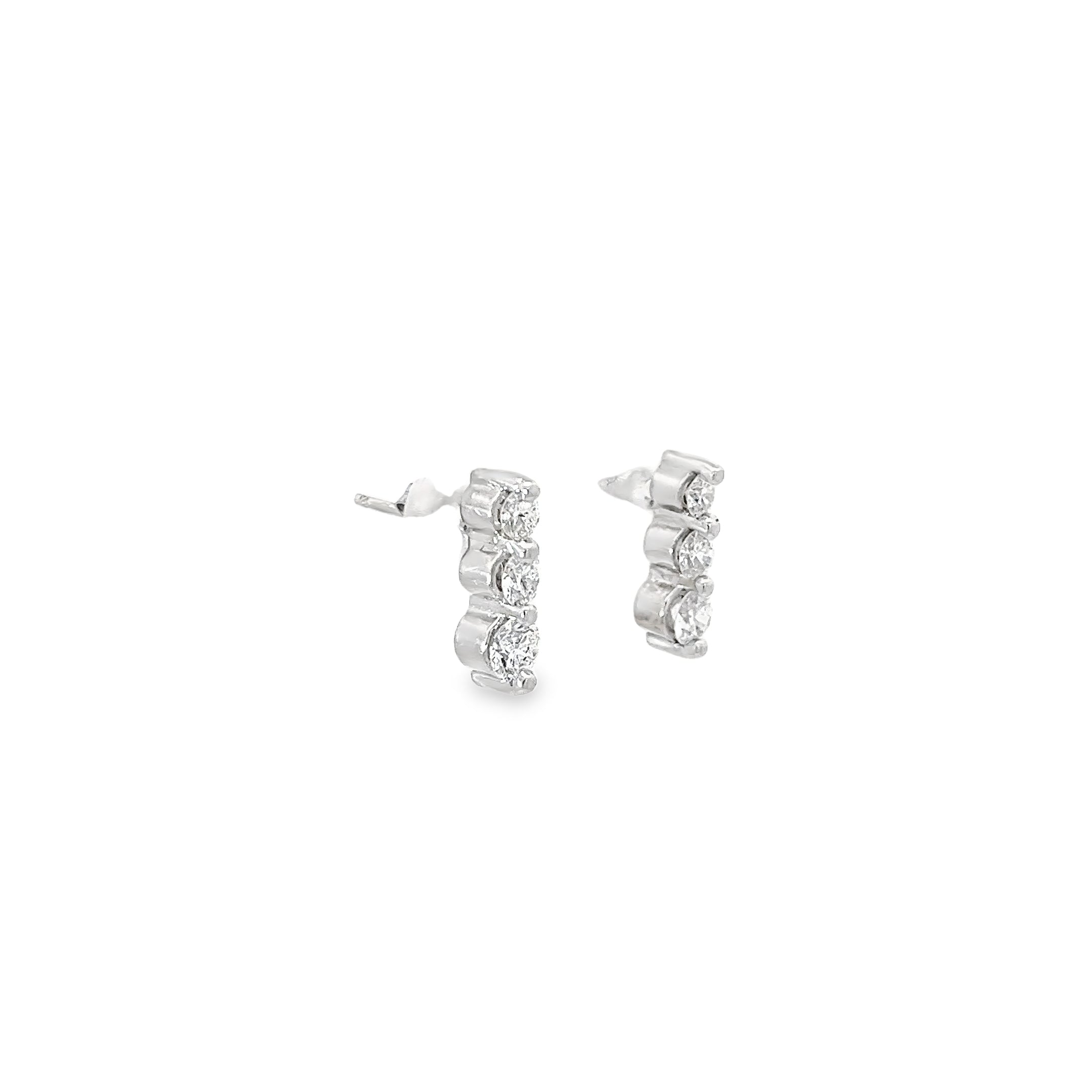 14k White Gold 1ct F VS1 Round Diamond Past, Present and Future Earrings