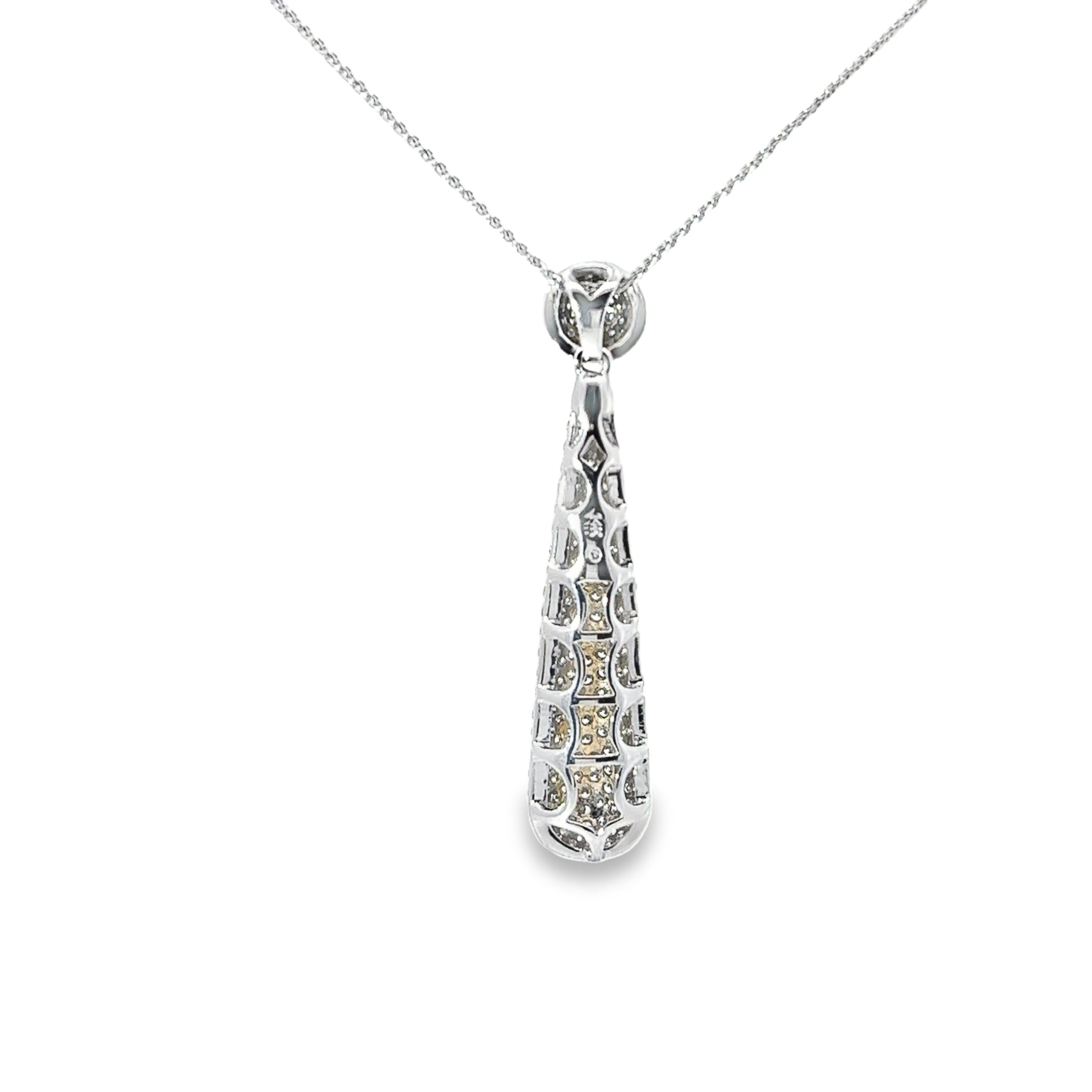 14k White Gold 2.00ct G VS2 Diamond Pave Drop Pendant 2" inch Long and 16" inch Chain