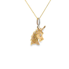 14k Two Toned .52ct Round and Baguette Diamond Unicorn Necklace