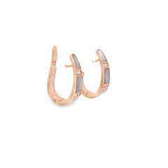 14k Rose Gold Mother of Pearl and .10ct G VS2 Round Diamond Hoop Earrings