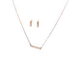 14k Rose Gold 1.00ct G VS2 Baguette Diamond Bar Necklace and Earring Set