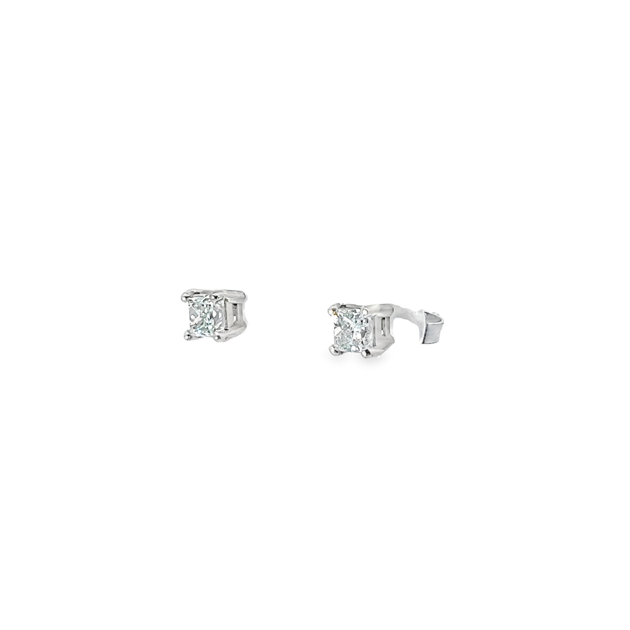 14k White Gold .75CT G VS2 Princess Cut Diamond Stud earrings