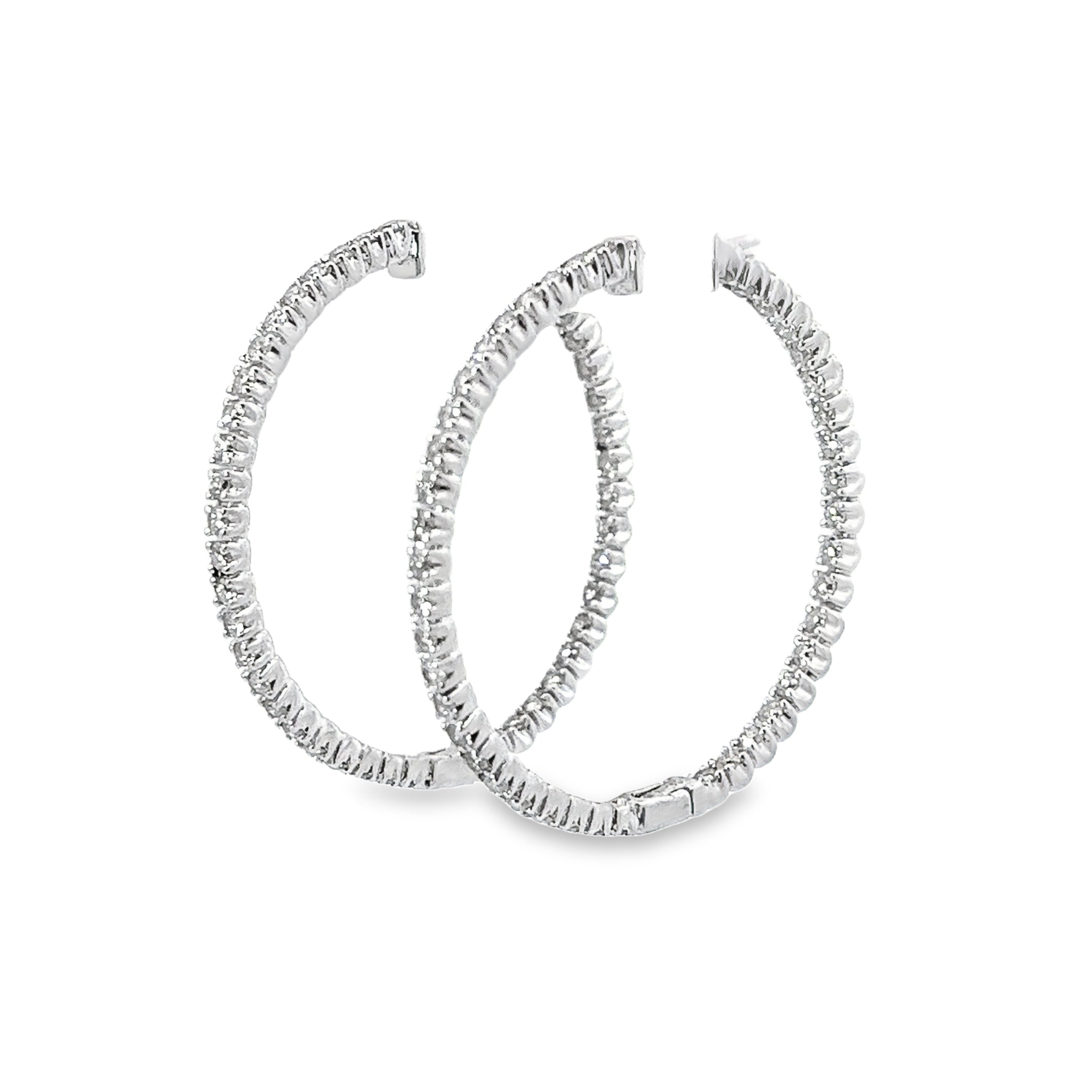 Ladies 14k white gold diamond hoop earrings