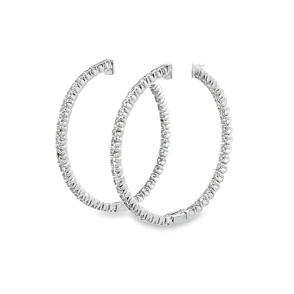 14k White Gold 1.30ct G VS2 Round Diamond Hoop Earrings
