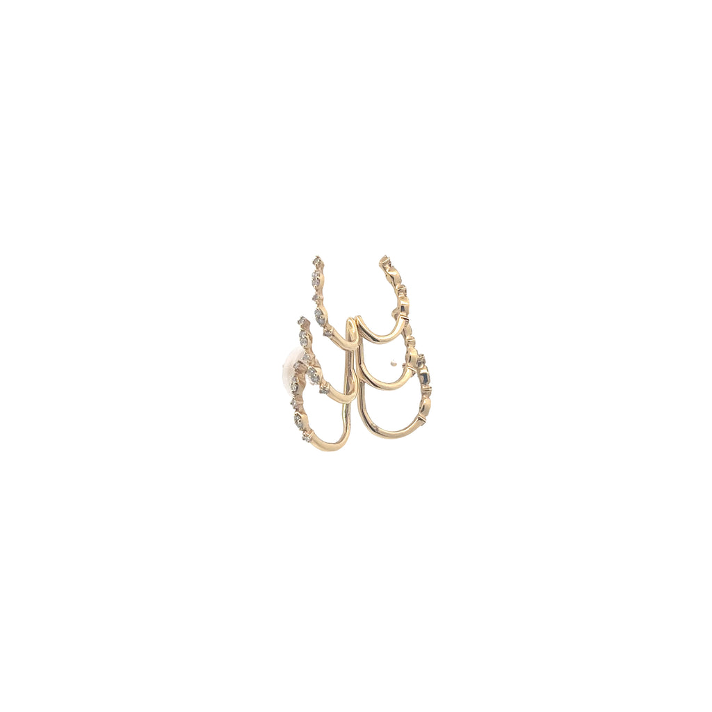 14k Yellow Gold .20ct F VS2 Round Diamond Triple Curve Earrings 2.8 gram