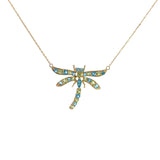 Ladies 14k Yellow Gold Peridot and Blue Topaz Dragonfly necklace