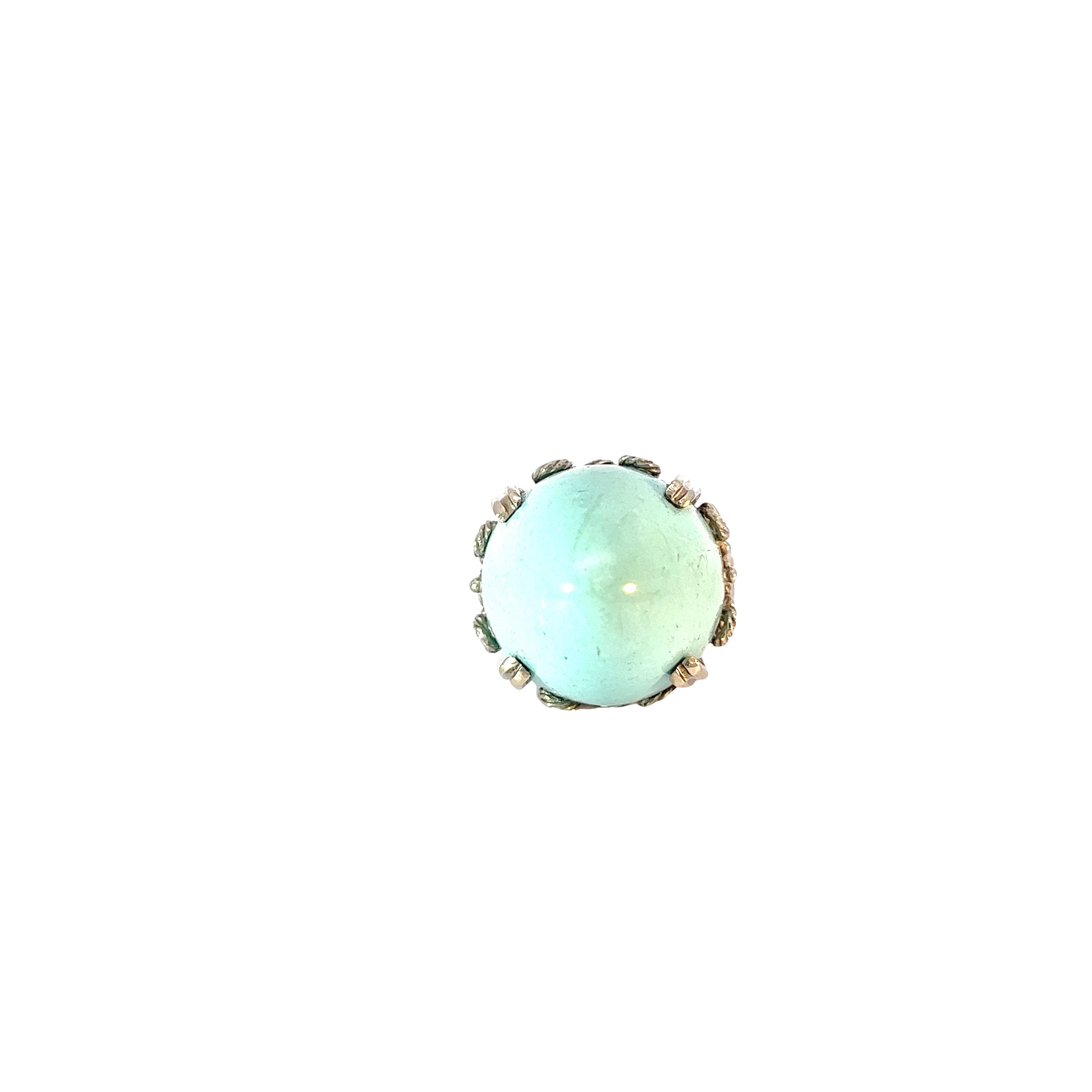 14k White Gold 38.19ct Cabochon Turquoise Sleeping Beauty Ring Size 6.5