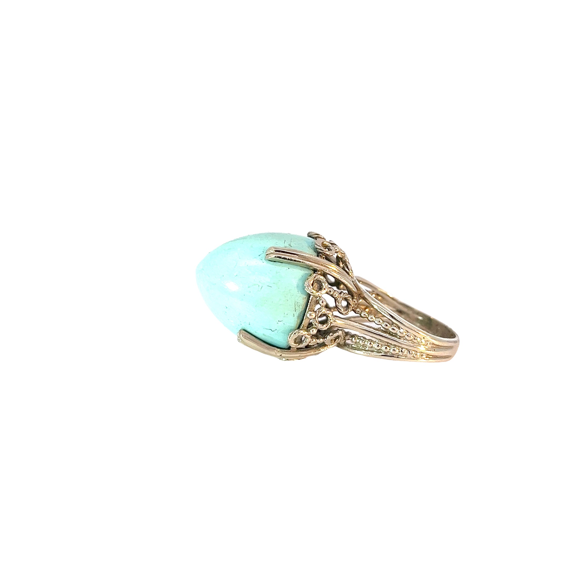 14k White Gold 38.19ct Cabochon Turquoise Sleeping Beauty Ring Size 6.5