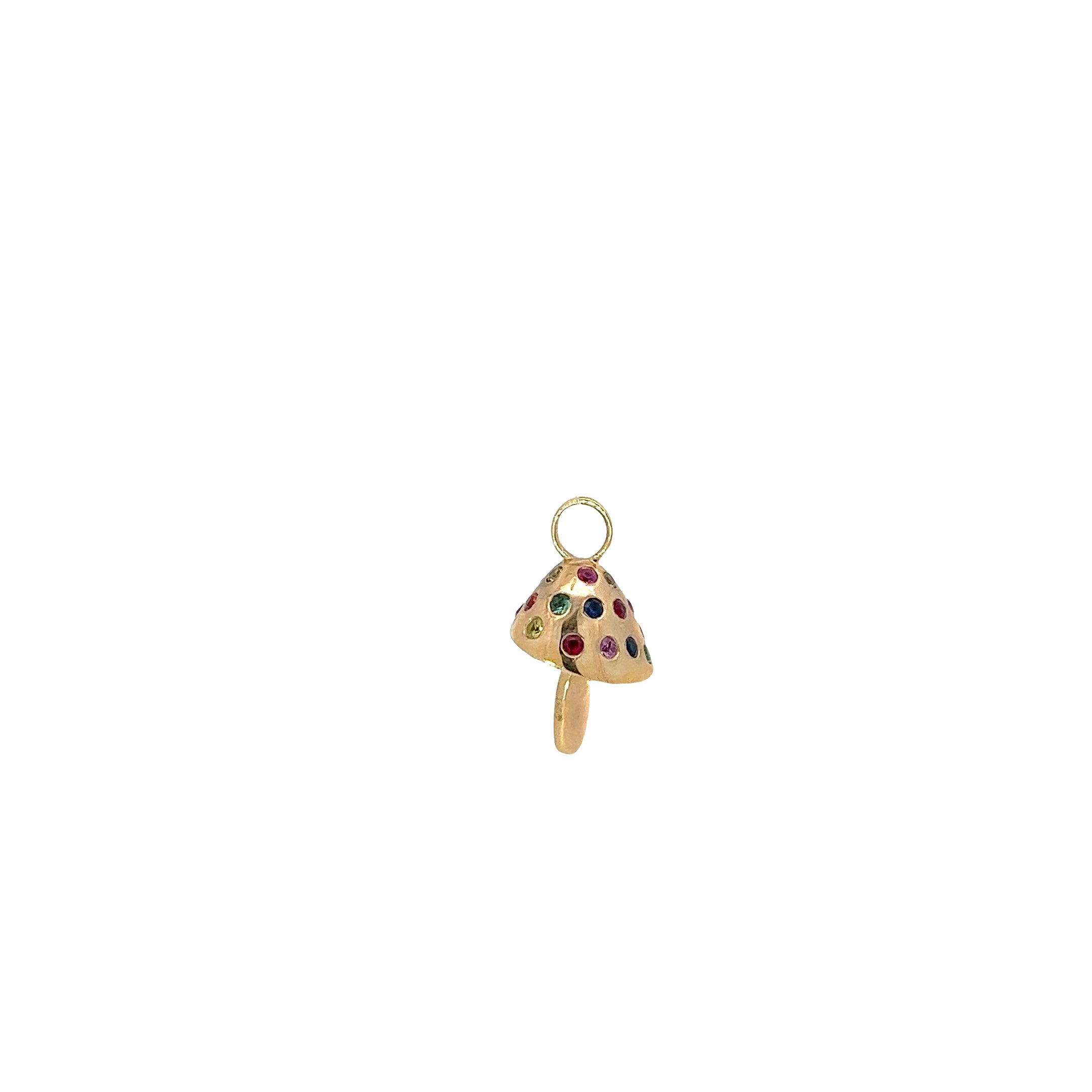 14k Yellow Gold .40ct Round Multi Colored Sapphire Mushroom Charm 3.6 gram