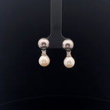 14k White Gold .25ct G VS2 Princess Cut Diamond and Tahitian and Akoya Pearl 8mm Earrings