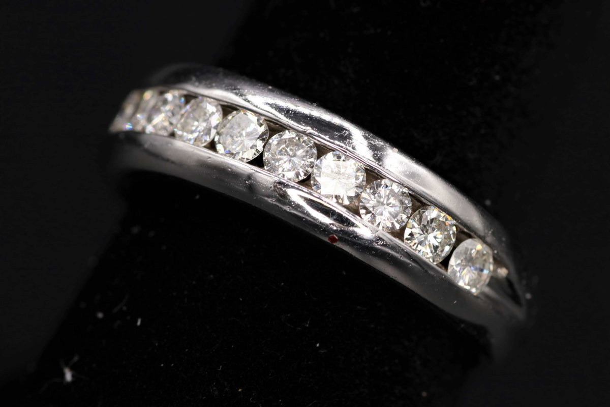 Mens 14k white gold diamond wedding band ring