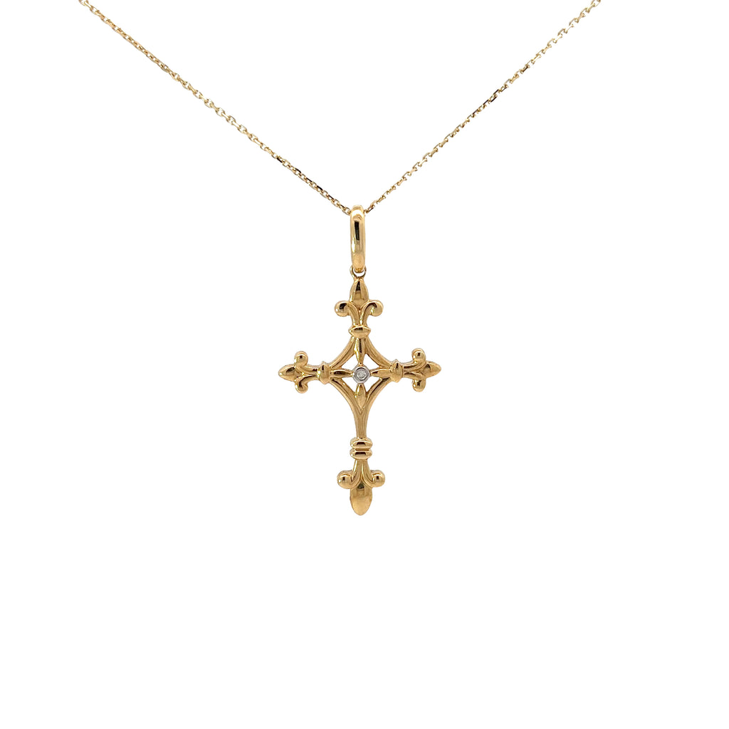 14k Yellow Gold .05ct G SI1 Round Diamond Paisley Cross Pendant  2.8 gram
