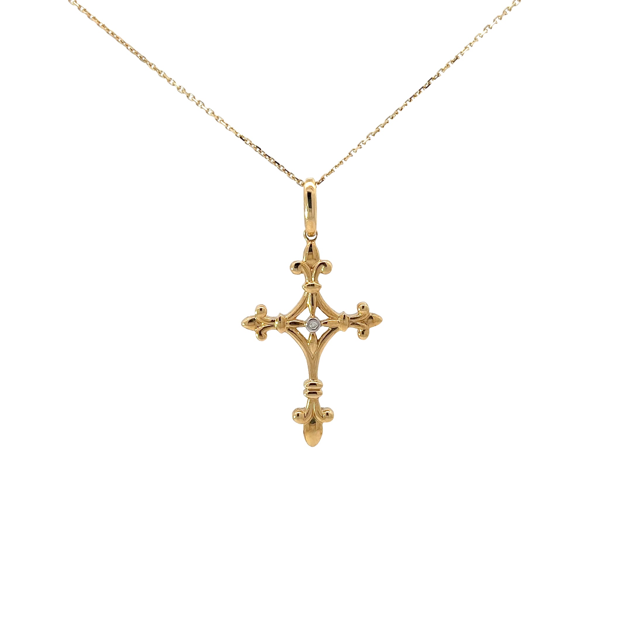 14k Yellow Gold .05ct G SI1 Round Diamond Paisley Cross Pendant  2.8 gram