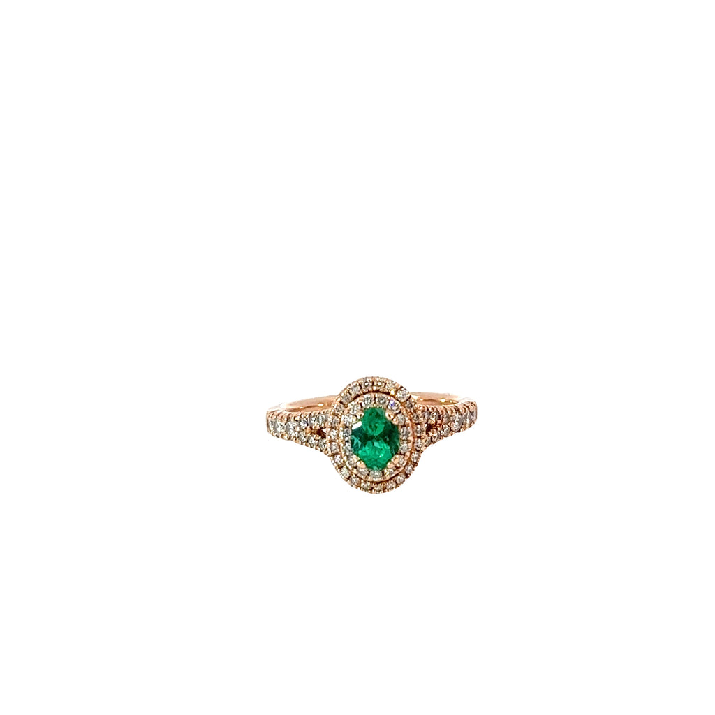 14k Rose Gold .56ct AAA Oval  Colombian Emerald and .50ct G SI1 Round Ring