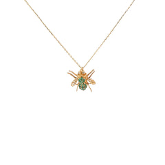 14k Yellow Gold Emerald and Diamond Bee Necklace