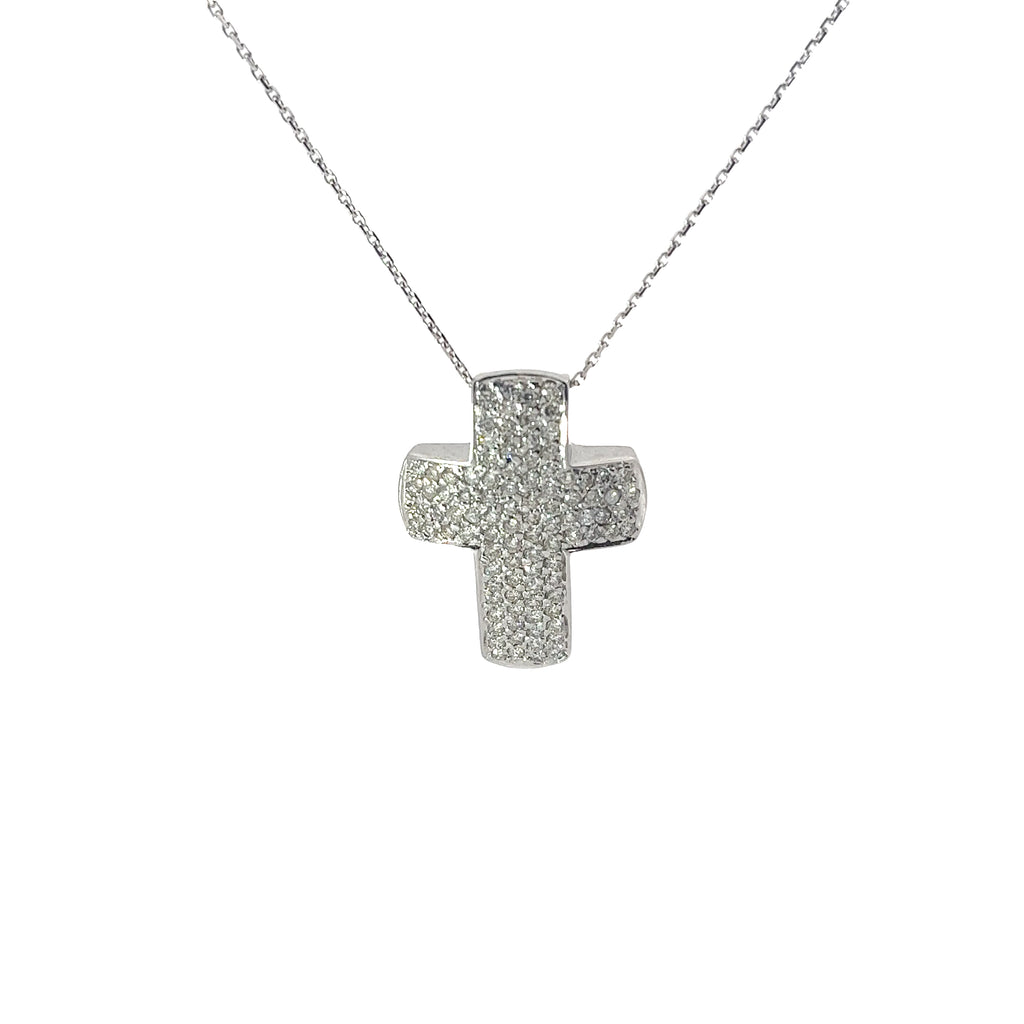 14k White Gold 1.00ct J SI1 Round Diamond Pave Cross Necklace