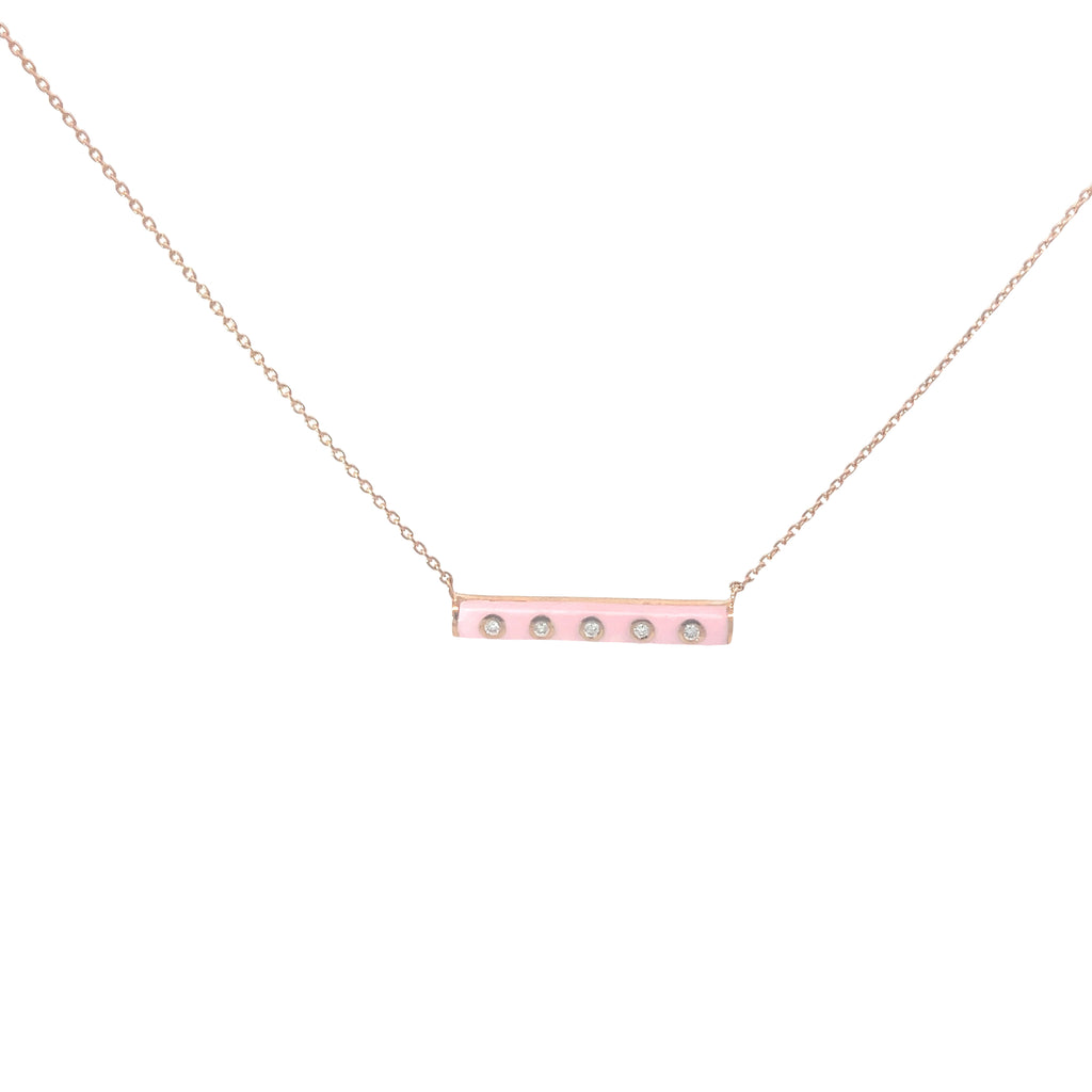 14k Rose Gold .07ct G SI1 Round Diamond and Pink Enamel Necklace