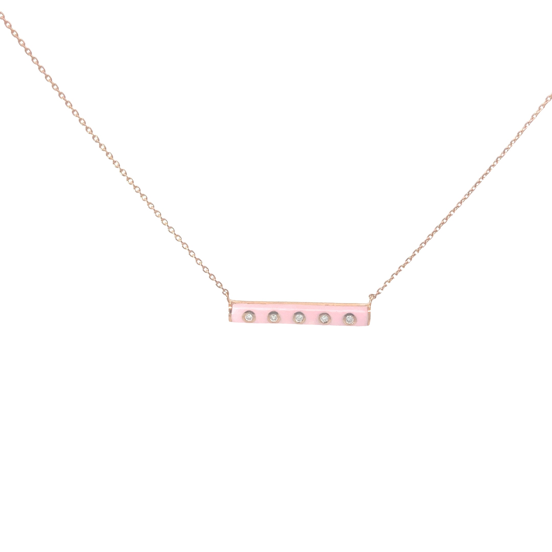 14k Rose Gold .07ct G SI1 Round Diamond and Pink Enamel Necklace