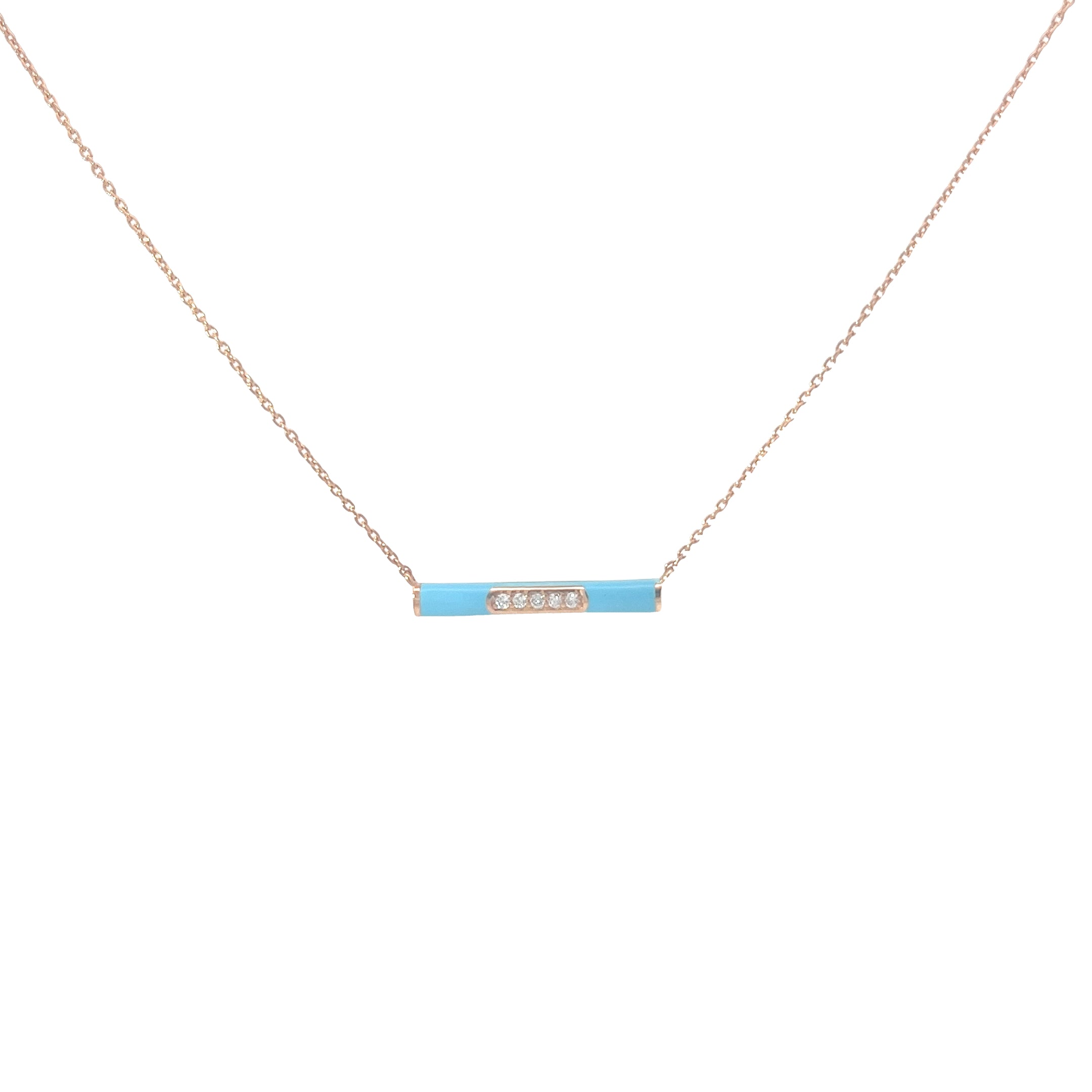 14k Rose Gold .07ct G SI1 Round Diamond and Turquoise Enamel Necklace