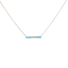 14k Rose Gold .07ct G SI1 Round Diamond and Blue Enamel Necklace