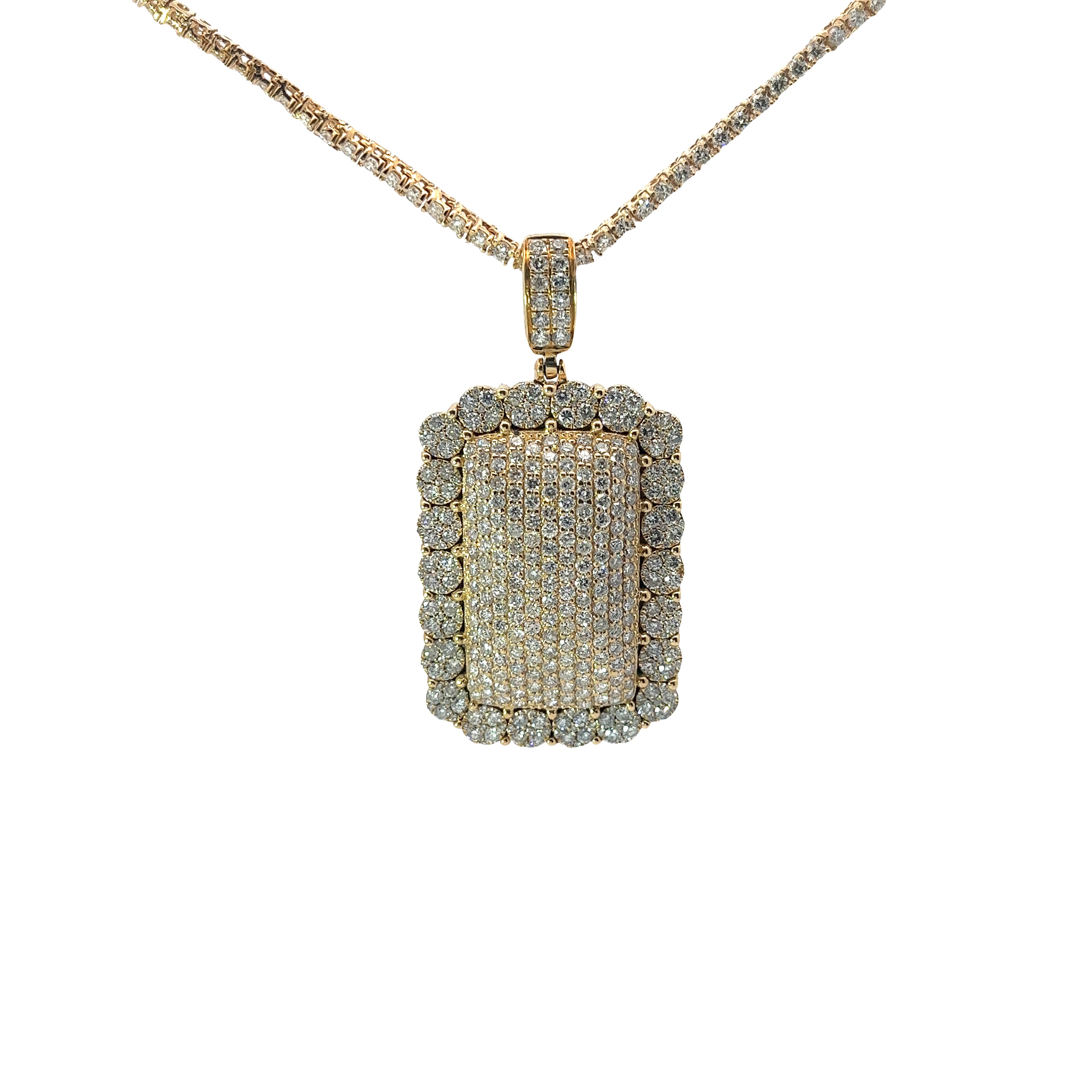 14k Yellow Gold Diamond Dog tag Necklace