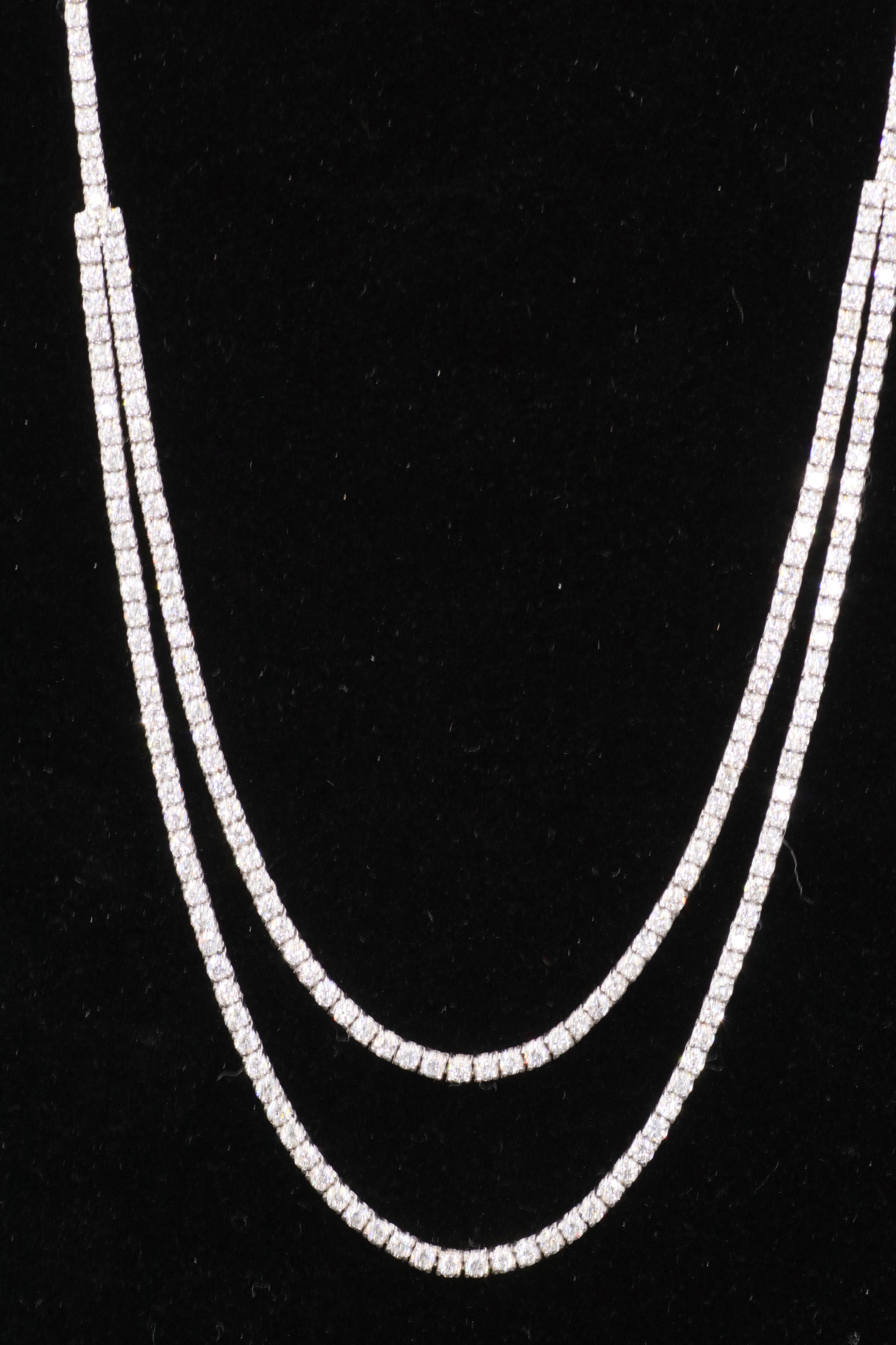 Ladies 14k white gold double stran diamond tennis necklace