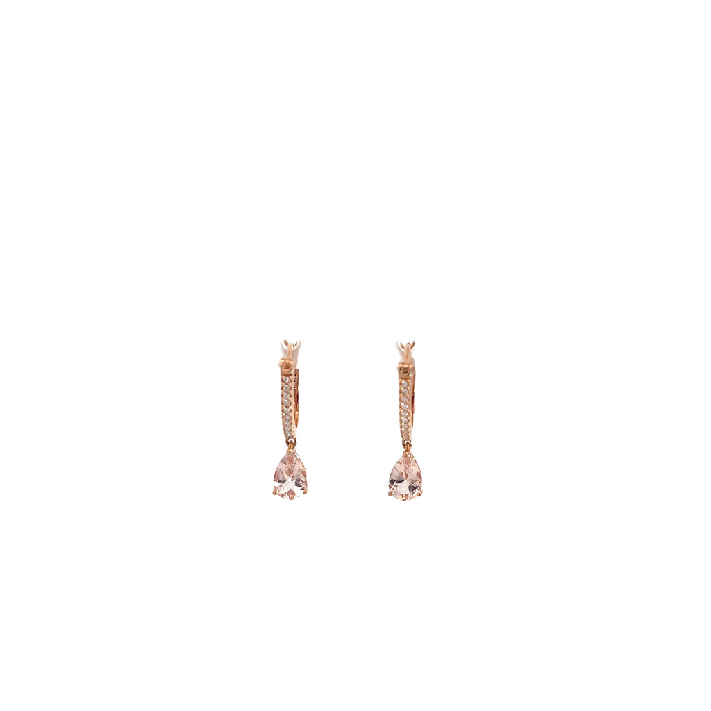 14k Rose Gold 1.20ct Pear Shape Morganite and .15ct G VS2 Round  Drop Earrings