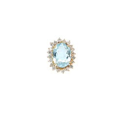 14k Yellow Gold 15.00ct Oval Shape Aquamarine and 2.00ct F VS2 Round Diamond Ring