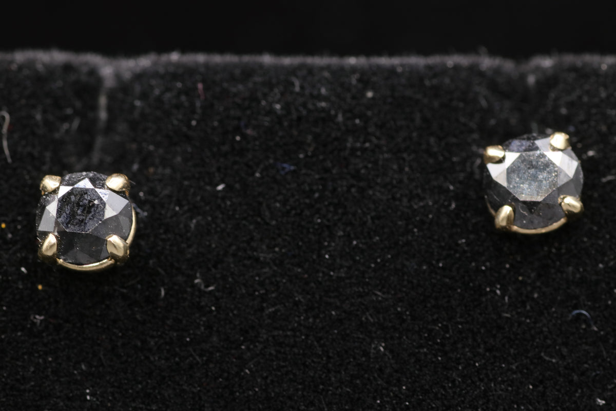 Ladies 14k yellow and white gold Black diamond stud earrings
