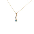 14k Yellow gold 1.00ct Pear Shaped Blue Zircon and .13ct G SI1 Round Diamond  Necklace