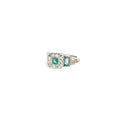 Platinum Emerald Shape and Princess Cut  Emerald and Round Diamond Ring